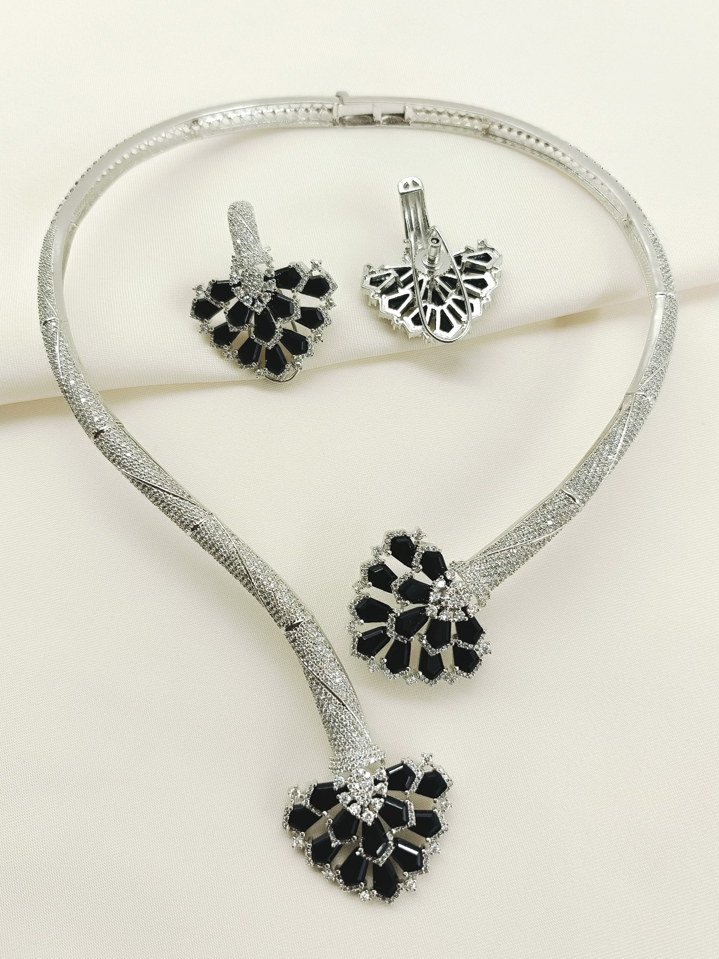 Sylvie Black American Diamond Hasli Styled Set