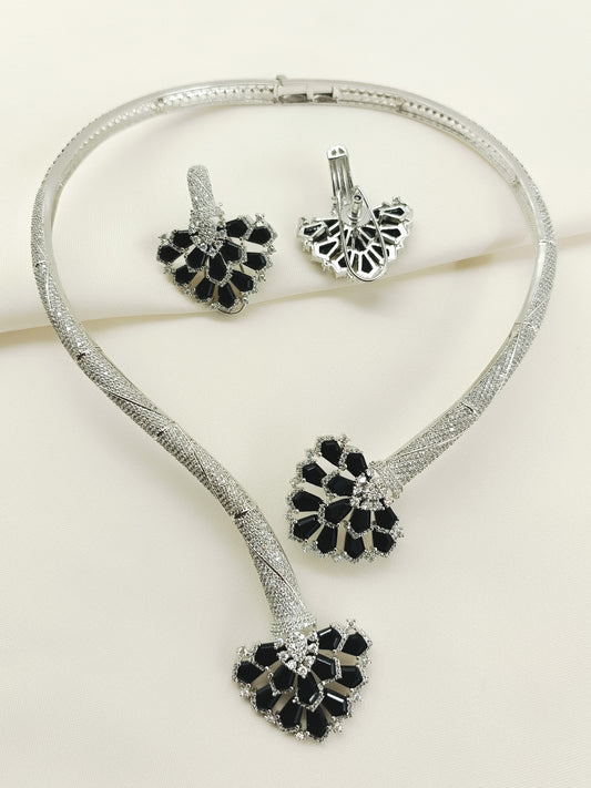 Sylvie Black American Diamond Hasli Styled Set