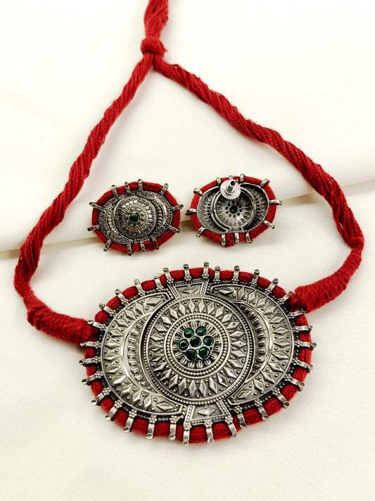 Gaurika Green Oxidized Choker Set