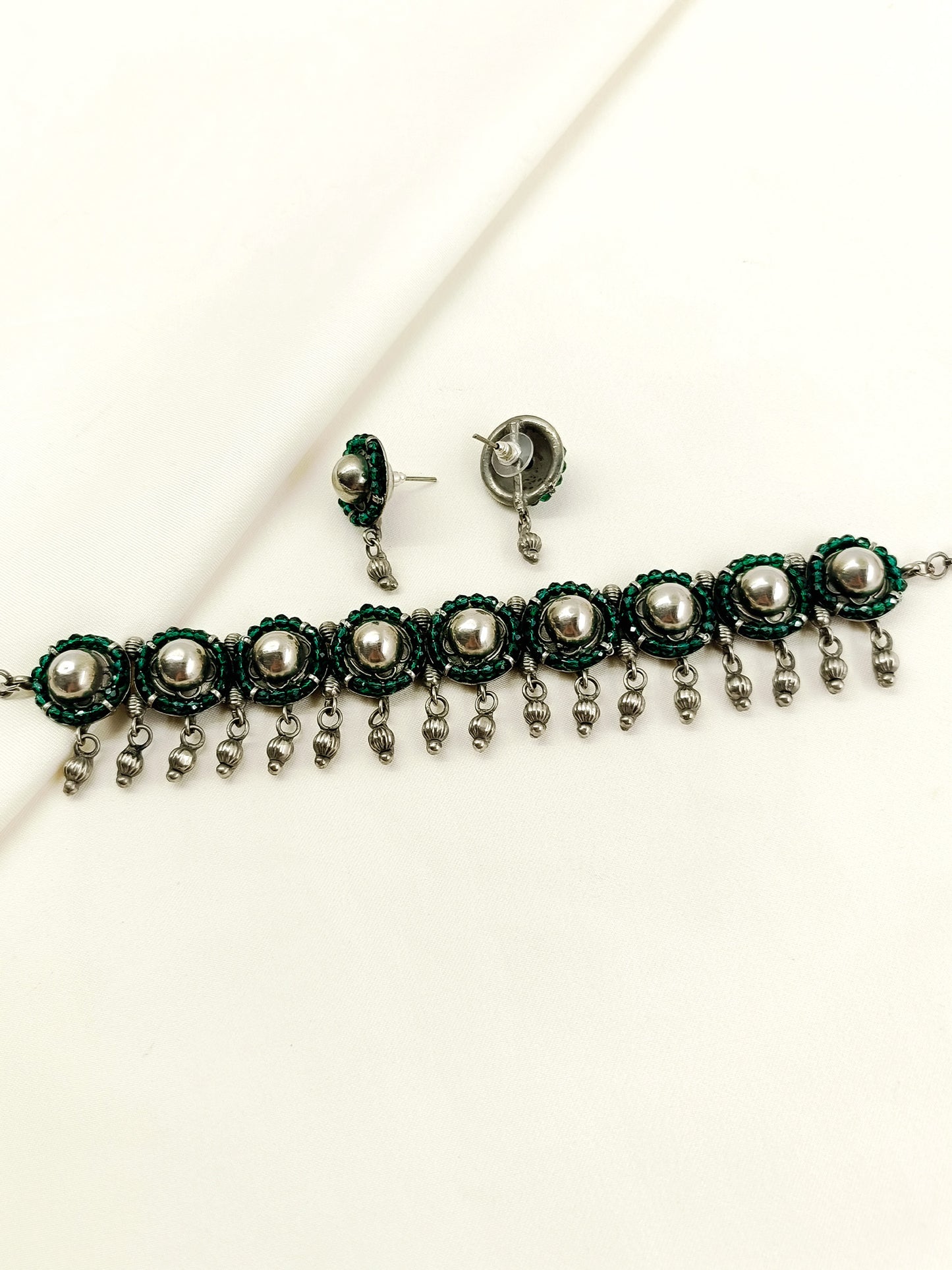 Huma Green Oxidized Choker Set