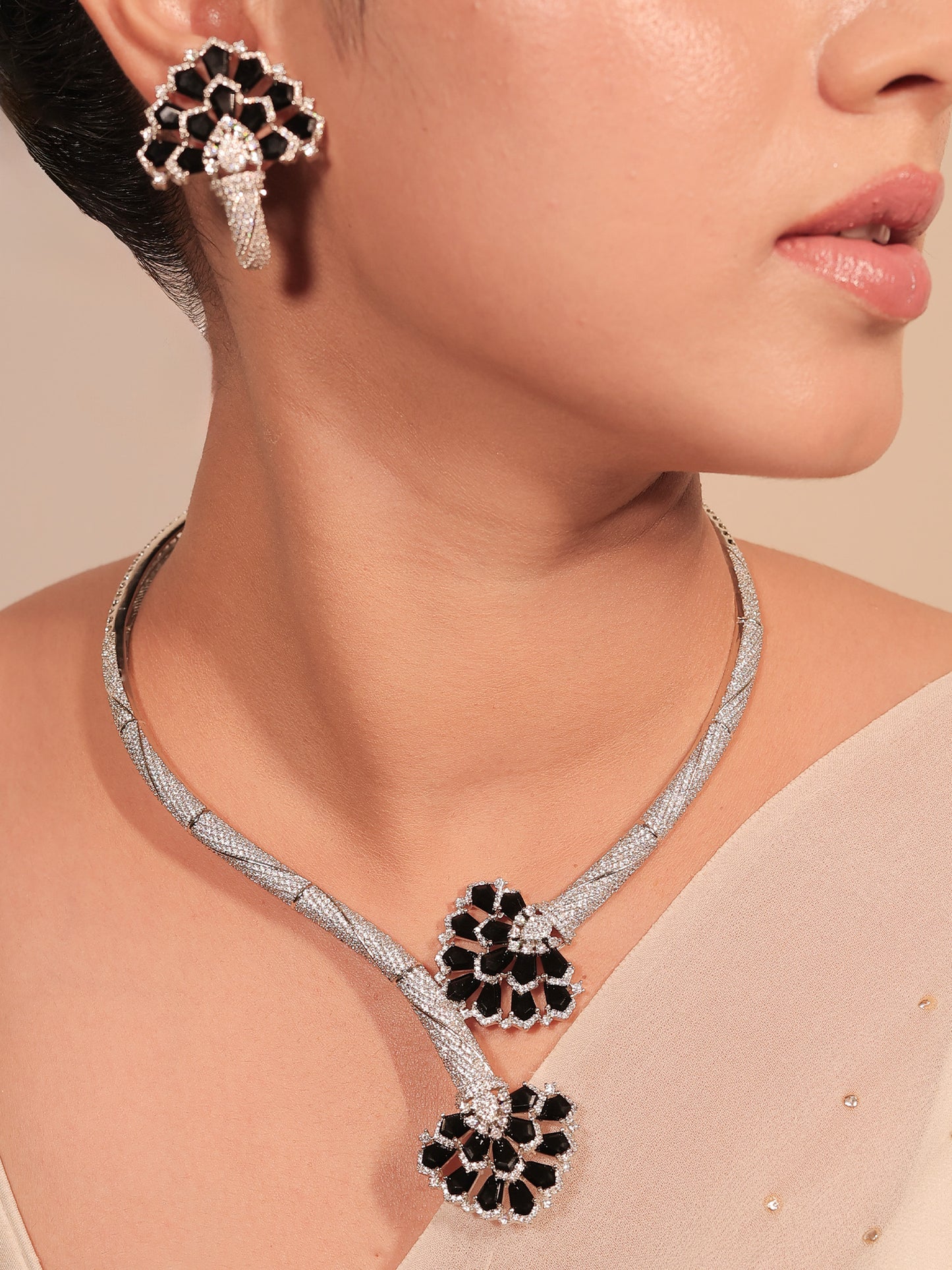 Sylvie Black American Diamond Hasli Styled Set