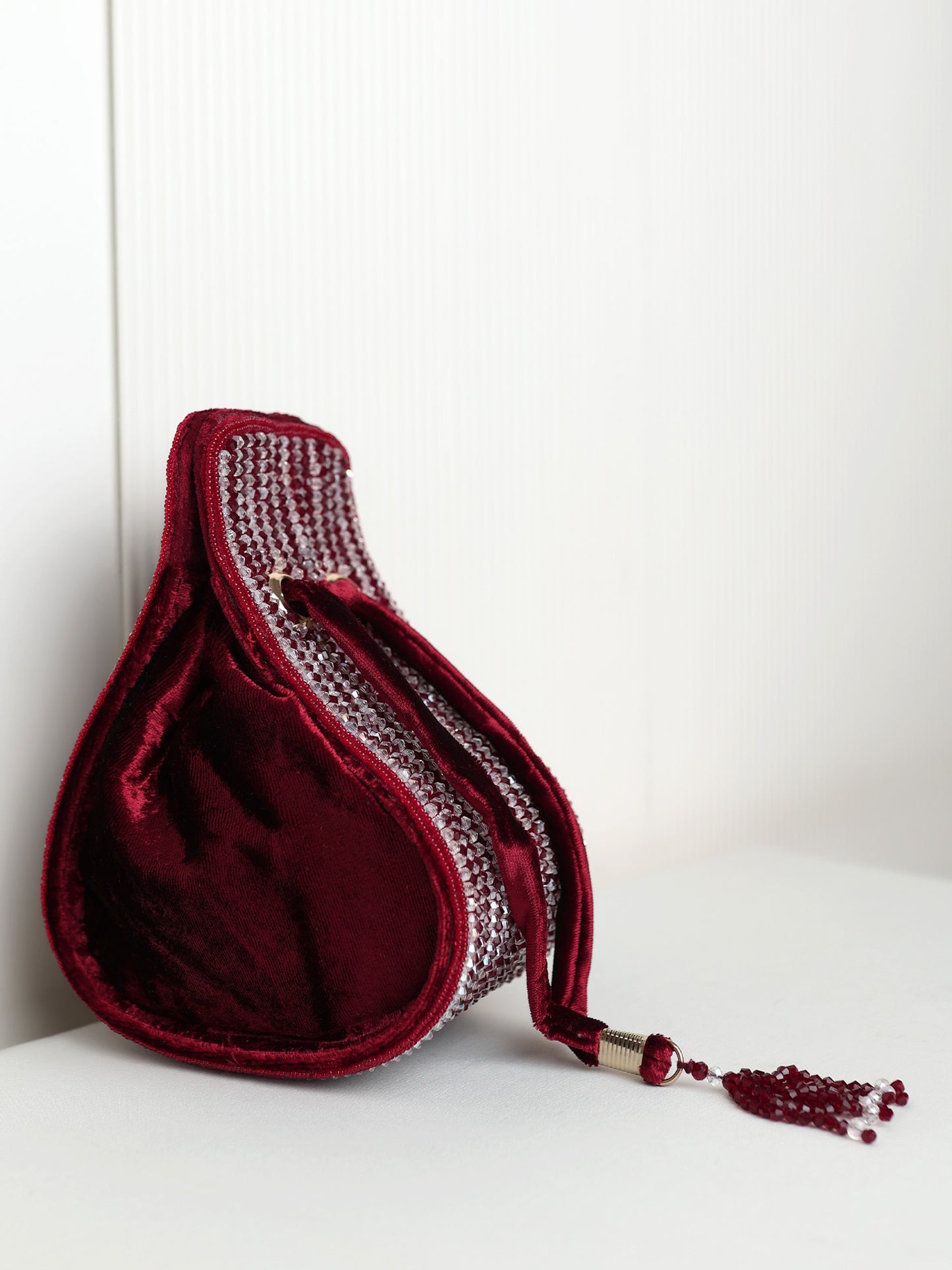 Smita Maroon Silver Beaded Potli Bag