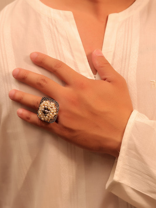 Edha White Pearl Men's Finger Ring