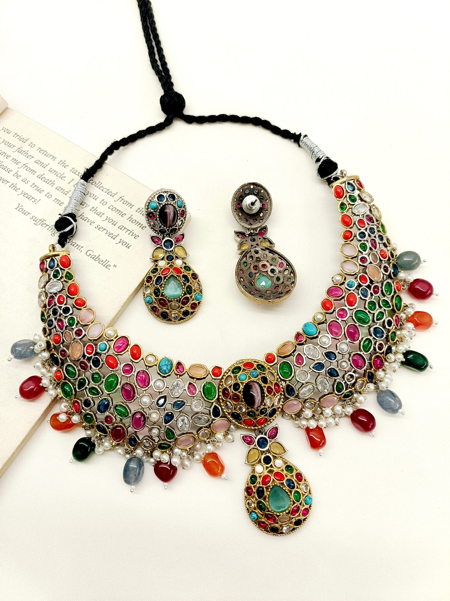 Rehanshi Multi Colour Oxidized Necklace Set