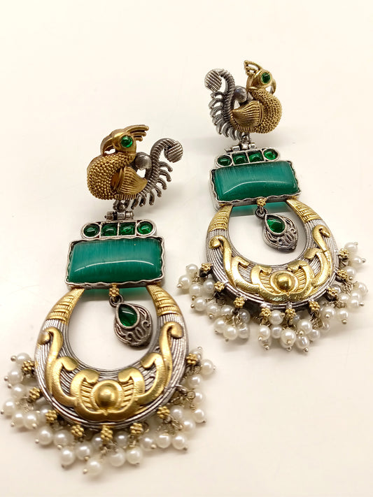 Rayma Green Peacock Oxidized Earrings