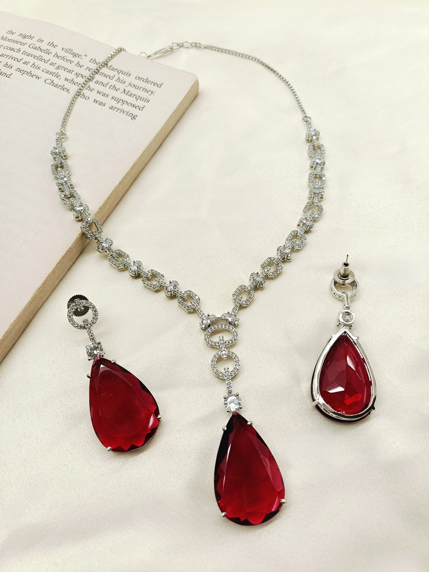 Parvati Maroon American Diamond Set