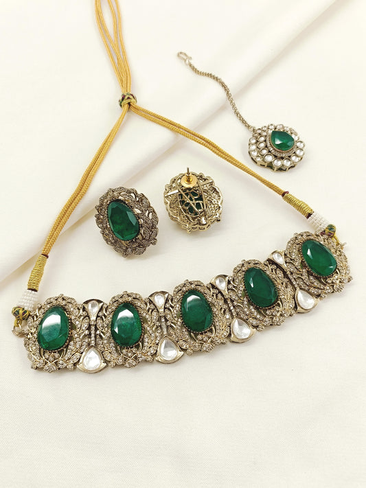 Pavitra Green Victorian Choker Set