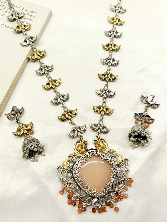 Pushti Peach Oxidized Necklace Set