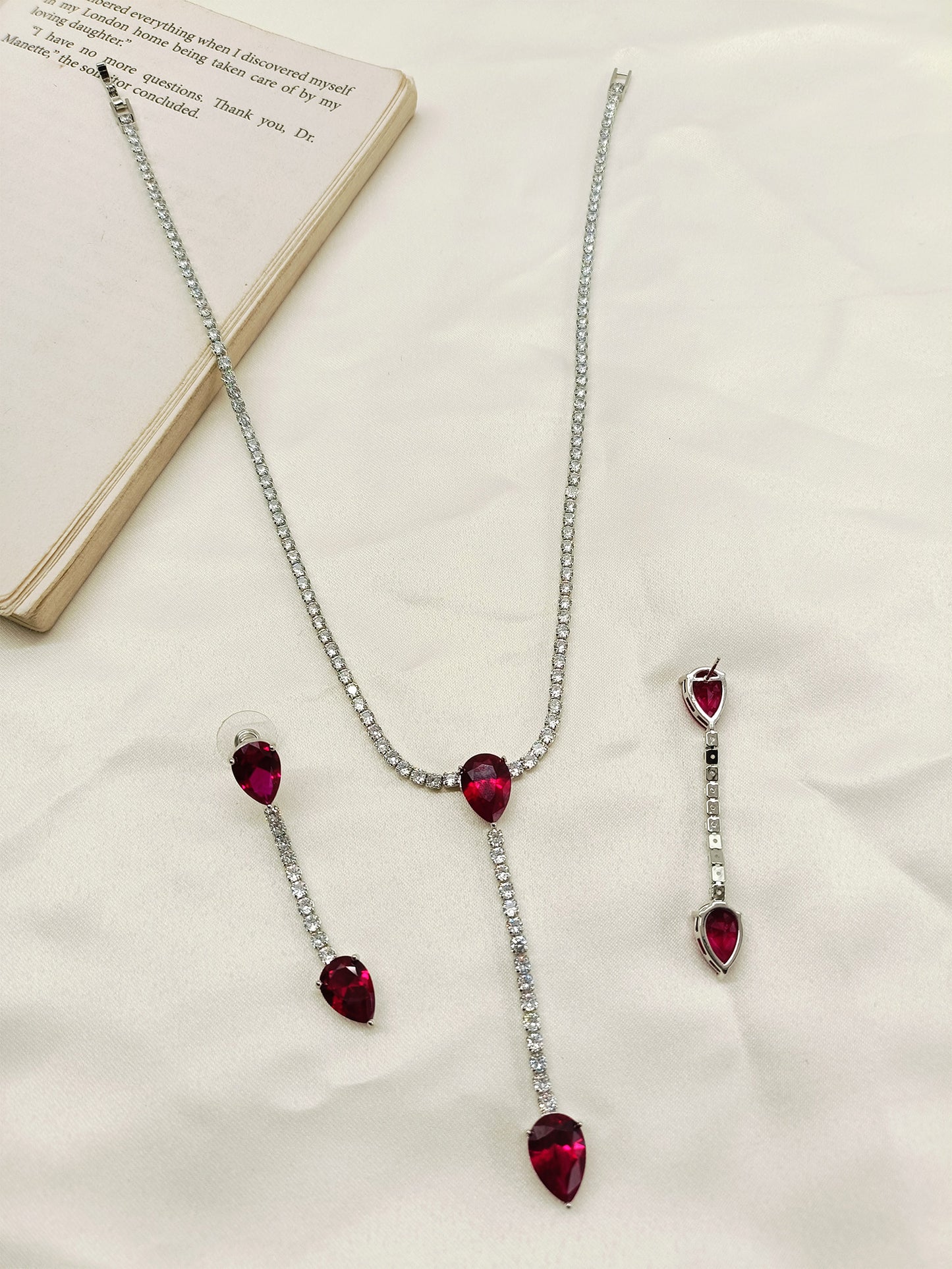 Nagori Ruby American Diamond Necklace Set
