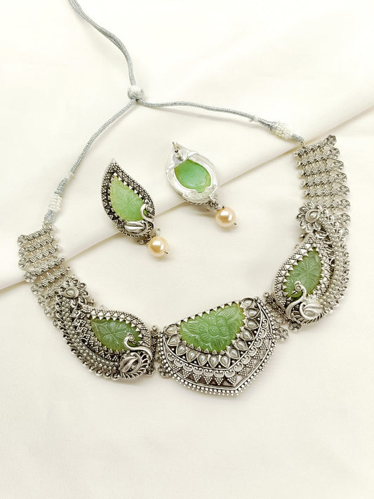 Jhansi Mint Green Peacock Oxidized Set