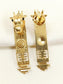 Kuhu Golden Bull Head Long Tribal Bar Boutique Earrings