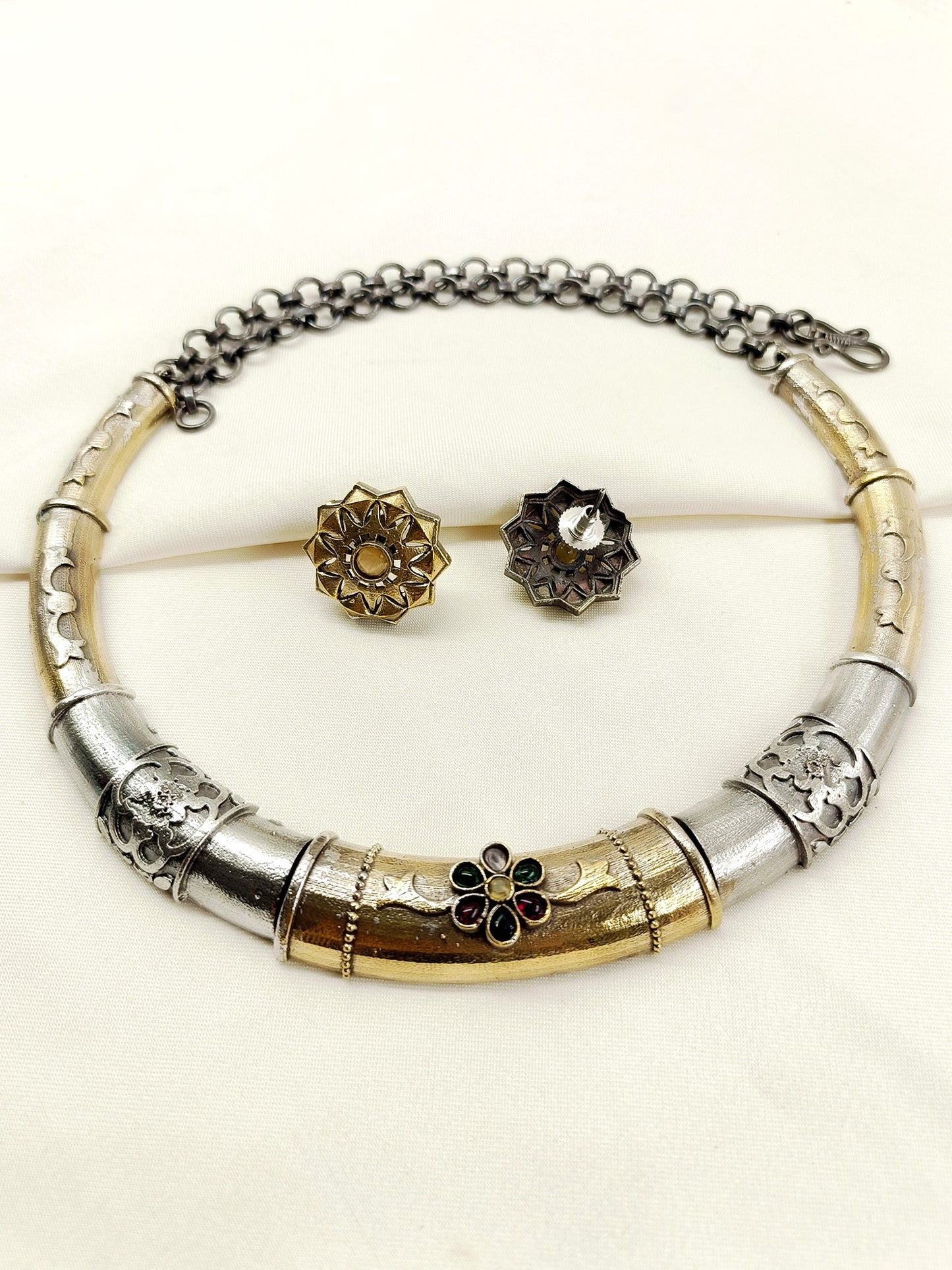 Clemence Multi Colour Oxidized Hasli Styled Choker Set