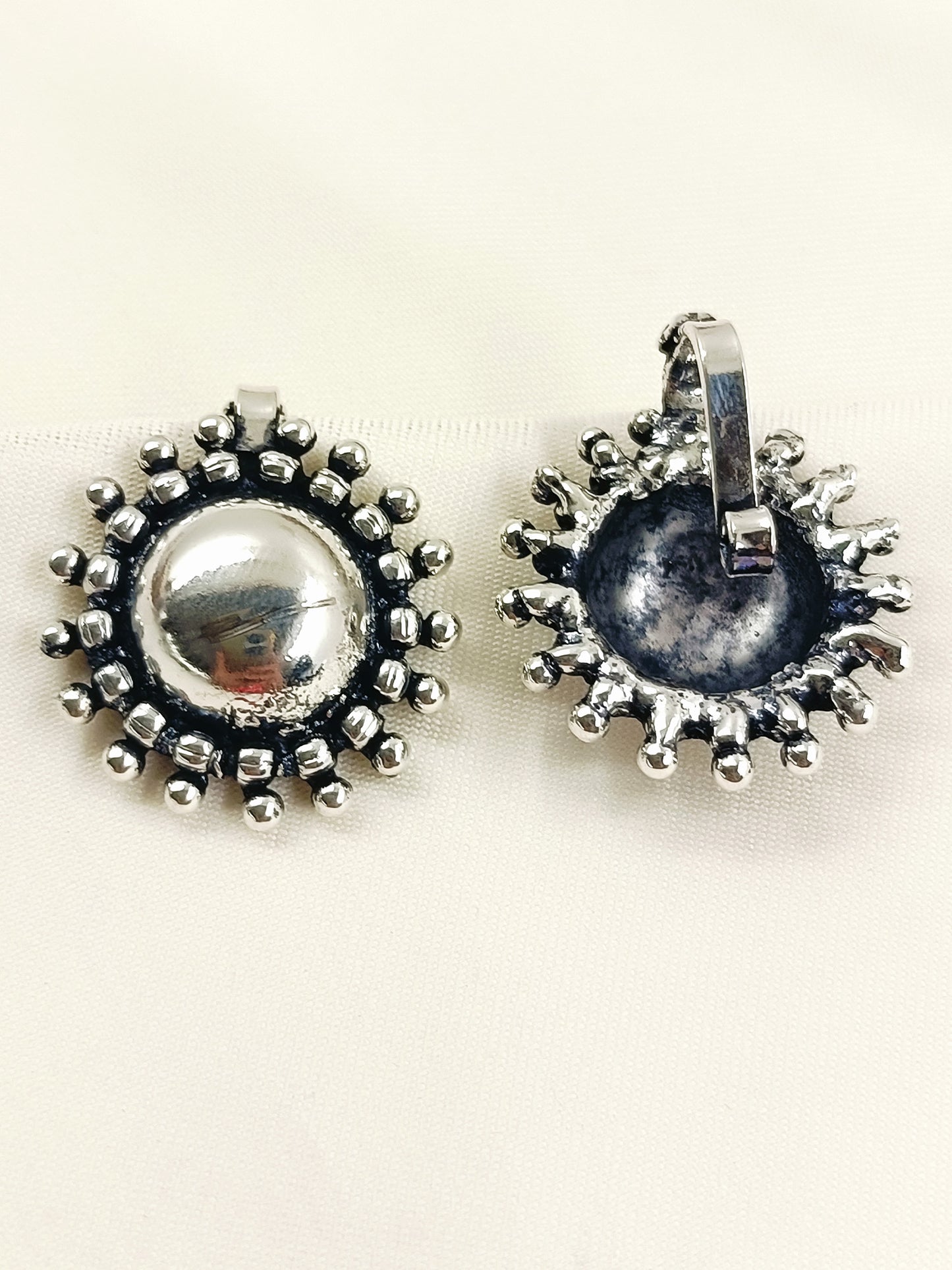Parul Silver Oxidized  Big Dome Sunburst Cuff Pair