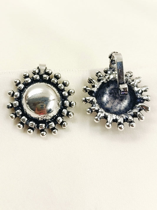 Parul Silver Oxidized  Big Dome Sunburst Cuff Pair