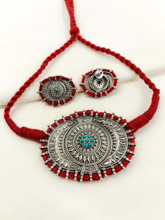 Aanandita Firozi Oxidized Choker Set
