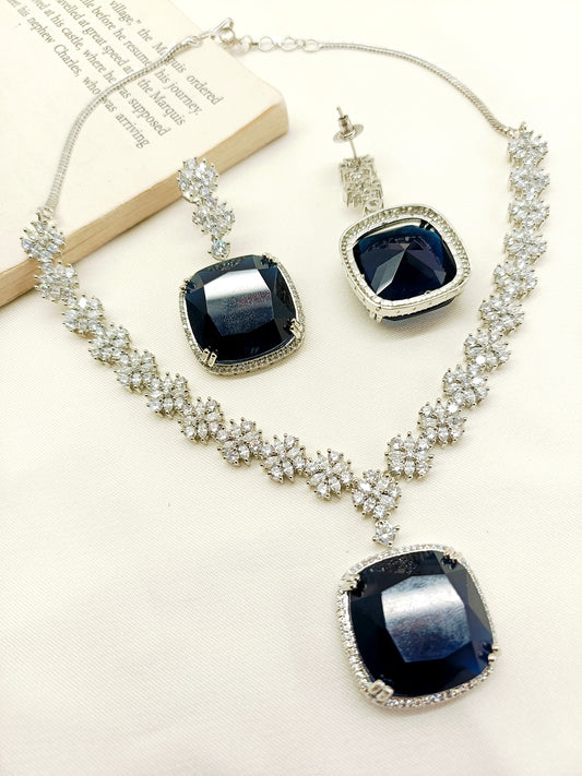 Jigya Navy Blue American Diamond Necklace Set