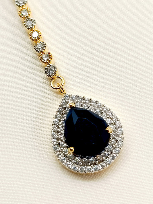 Zafhreen Navy Blue American Diamond Teeka