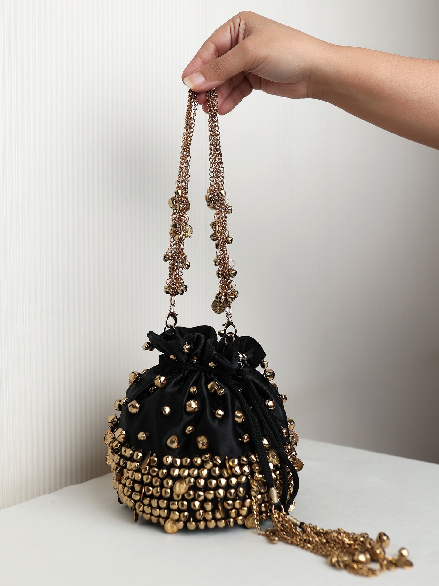 Janvi Black Heavy Ghungroo Coin Potli Bag