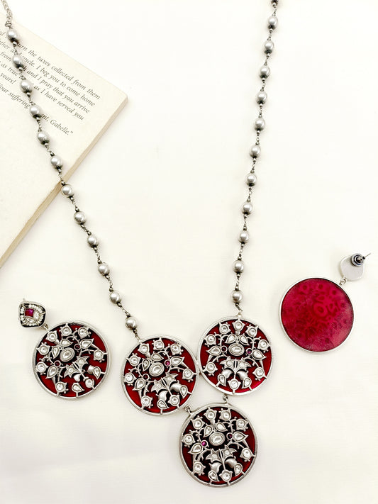 Ramita Maroon Oxidized Necklace Set