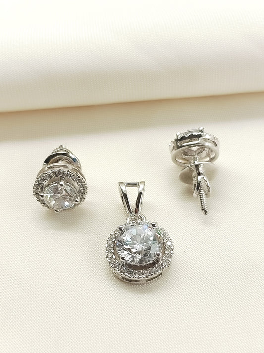 Shreyanvi 92.5 Silver Swarovski Stone Pendant Set