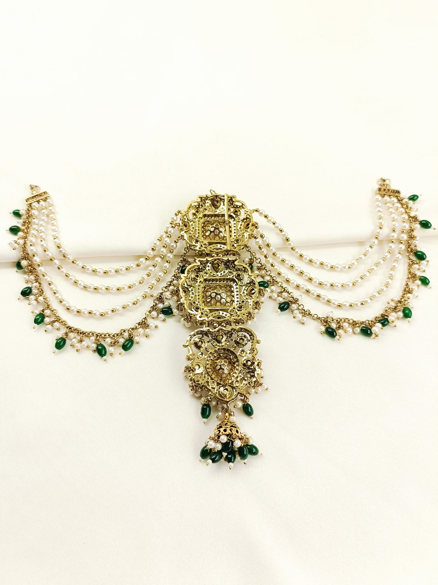 Devika Green Triple Kundan Choti Hair Brooch