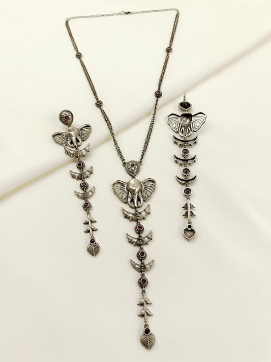 Nenna Ruby Oxidized Pendant Set