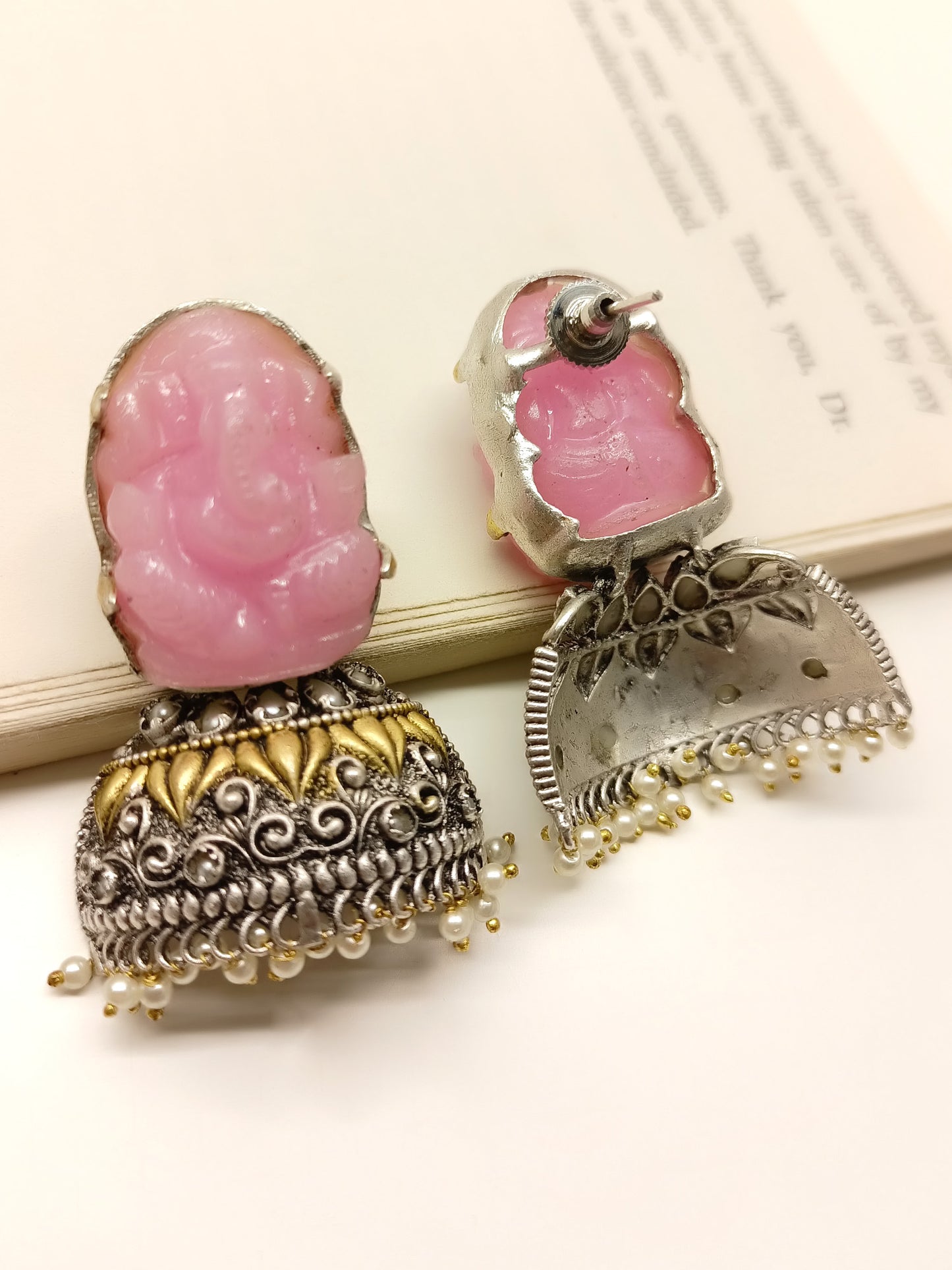 Ferris Pink Ganesh Ji Oxidized Earrings