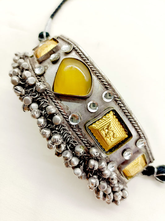 Triya Yellow German Silver Oxidized Choker