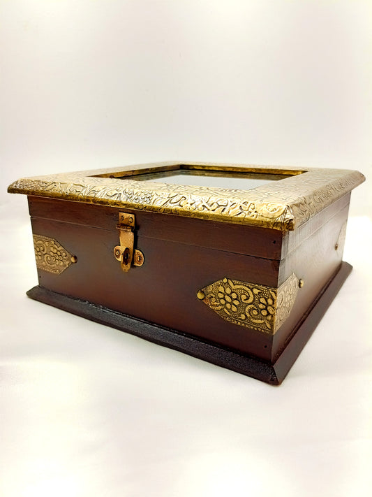 Madhubani Wood Brass & Glass Dry Fruits/ Jewellery Box