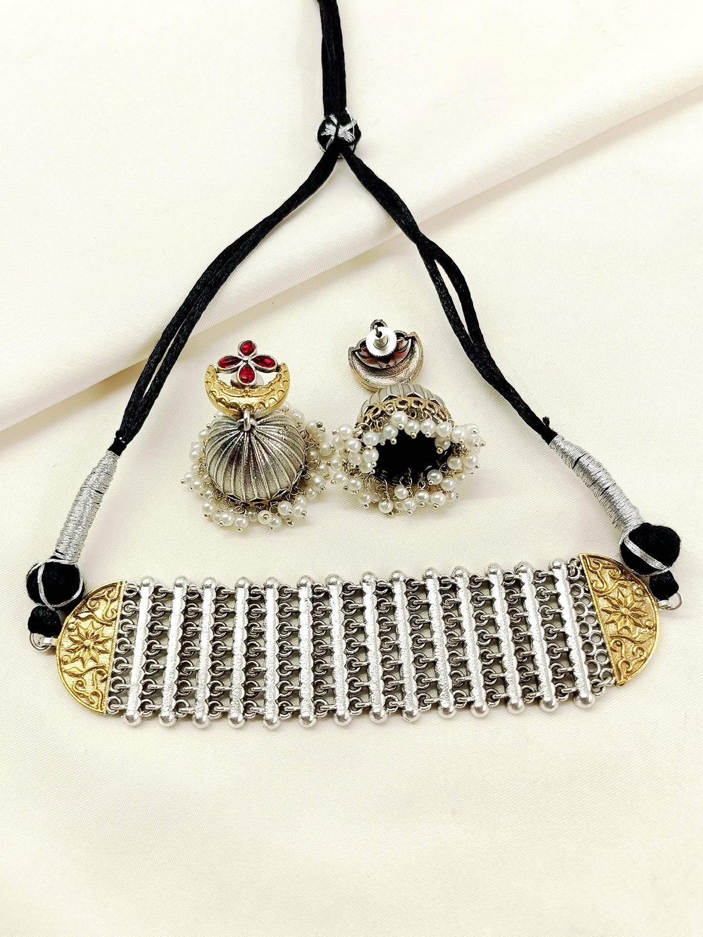 Ziya Two Tone Oxidized Choker Set
