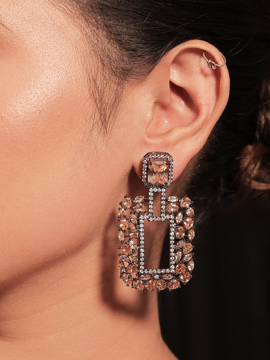 Disha Diamond Work Rhodium Plated Copper Victorian Earrings