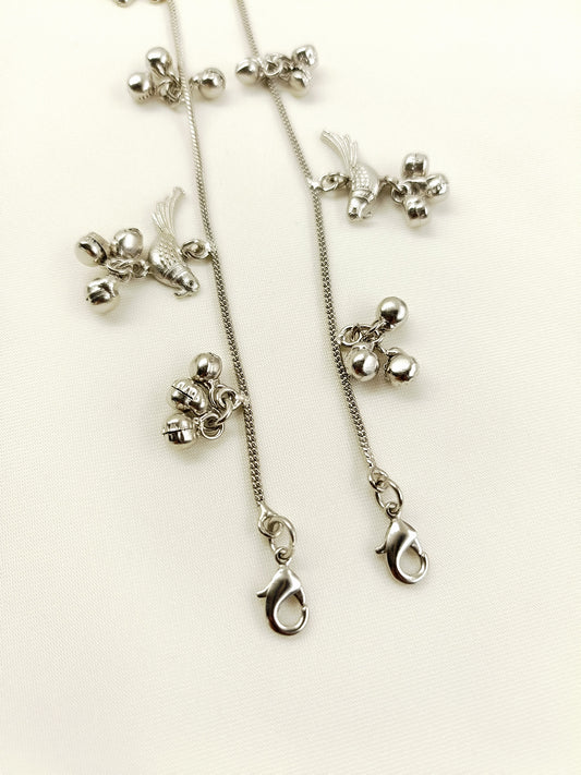 Aster Silver Oxidized Bird Ghungroo Anklet