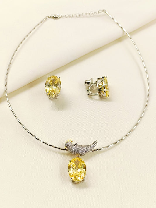Heba Yellow American Diamond Pendant Set With Hasli