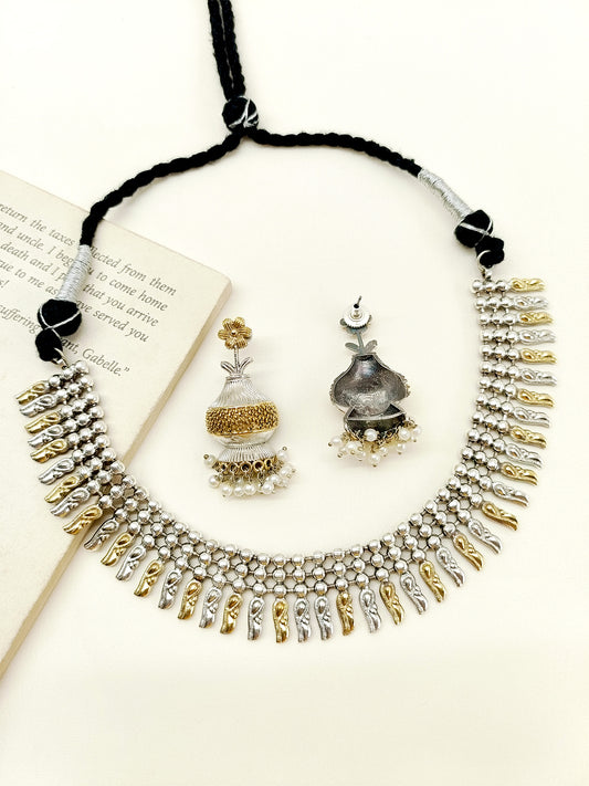 Biana Plain Oxidized Necklace Set