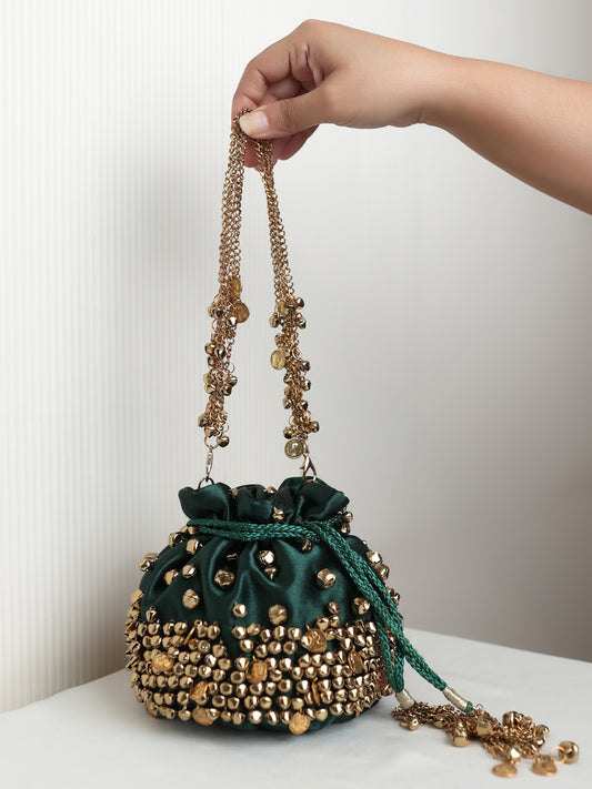 Keily Emerald Green Heavy Ghungroo Coin Potli Bag