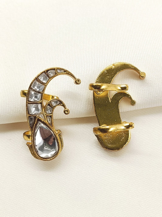 Tira White Gold Plated Kundan Ear Cuff  [ Price is for Pair ]