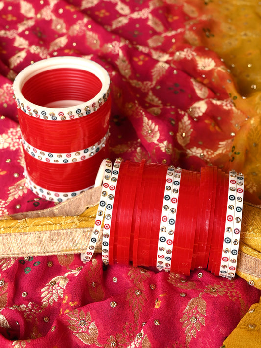 Hanisha Traditional Red And White Bangle Punjabi Chura