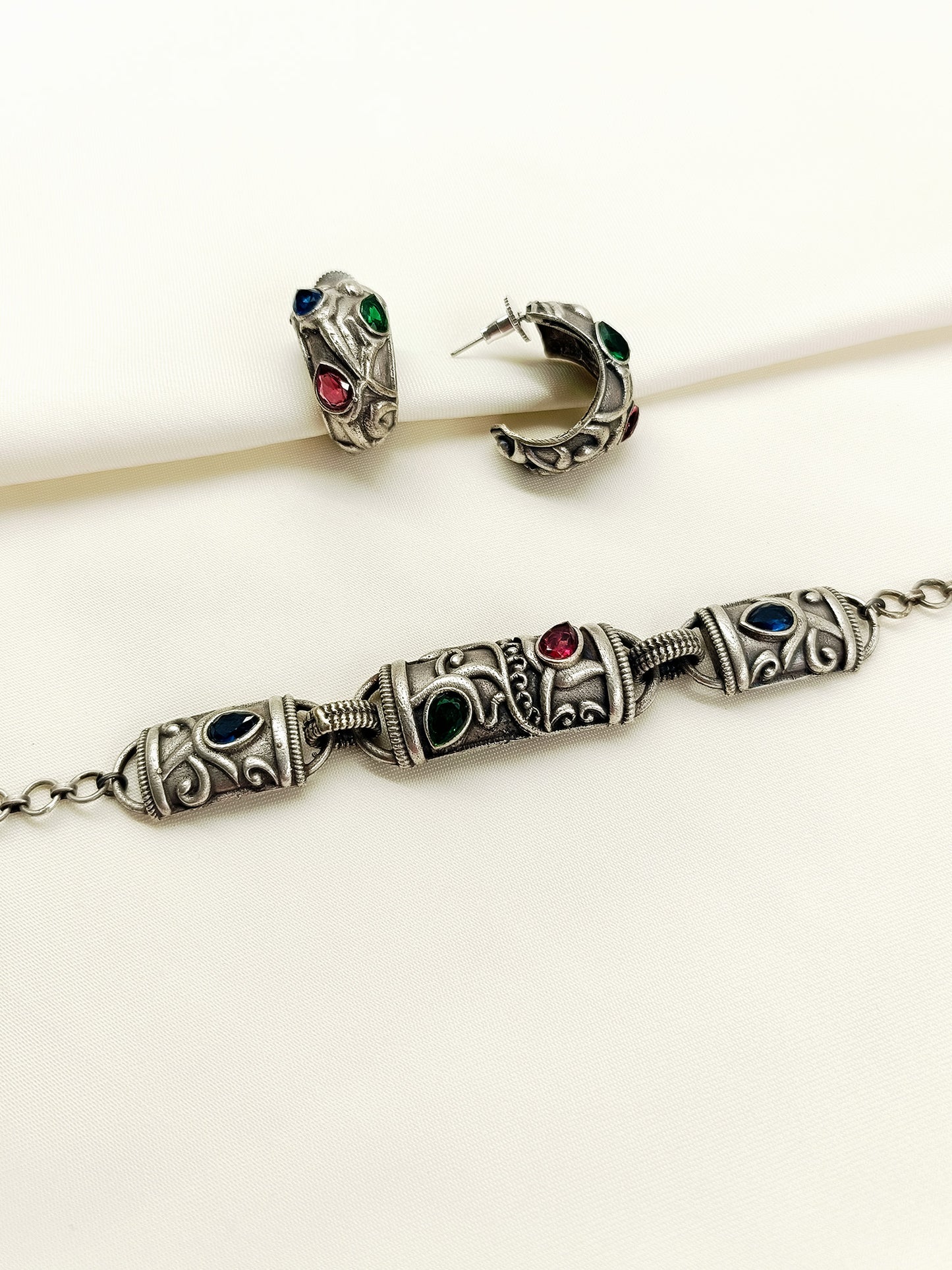 Clarissa Multi Colour Oxidized Choker Set