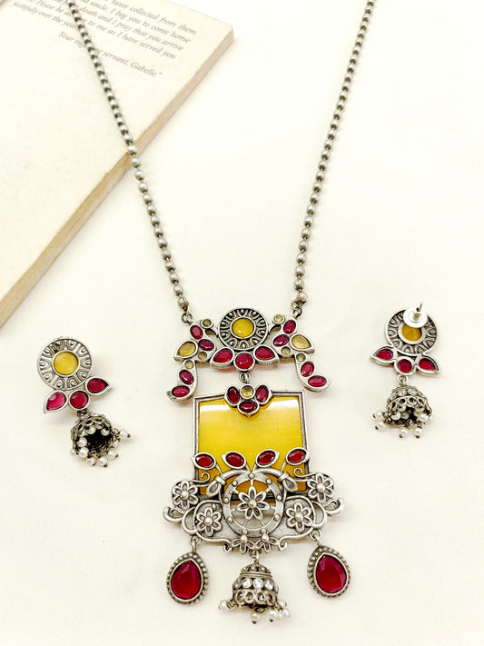 Nanditha Yellow Oxidized Pendant Set