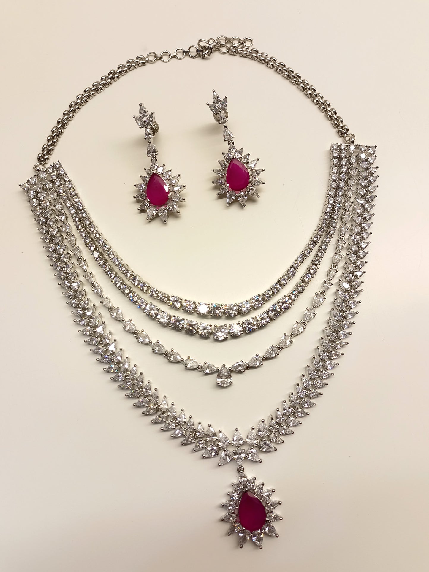 Pallavi Ruby American Diamond Necklace Set