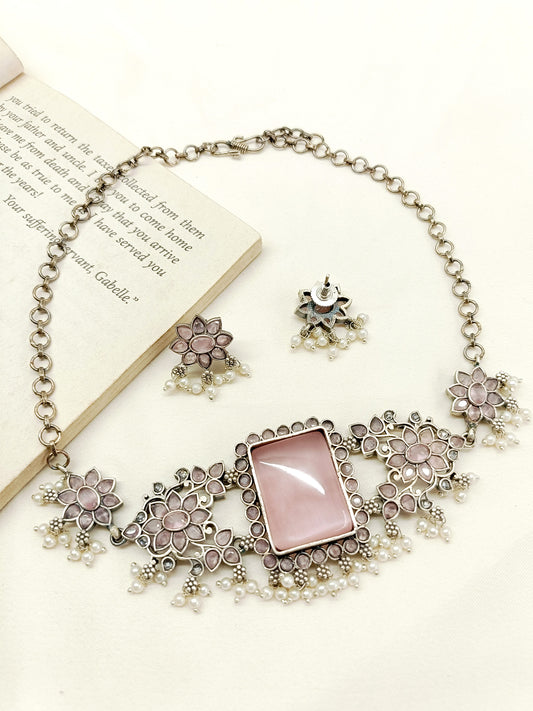 Venisha Baby Pink Oxidized Choker Set