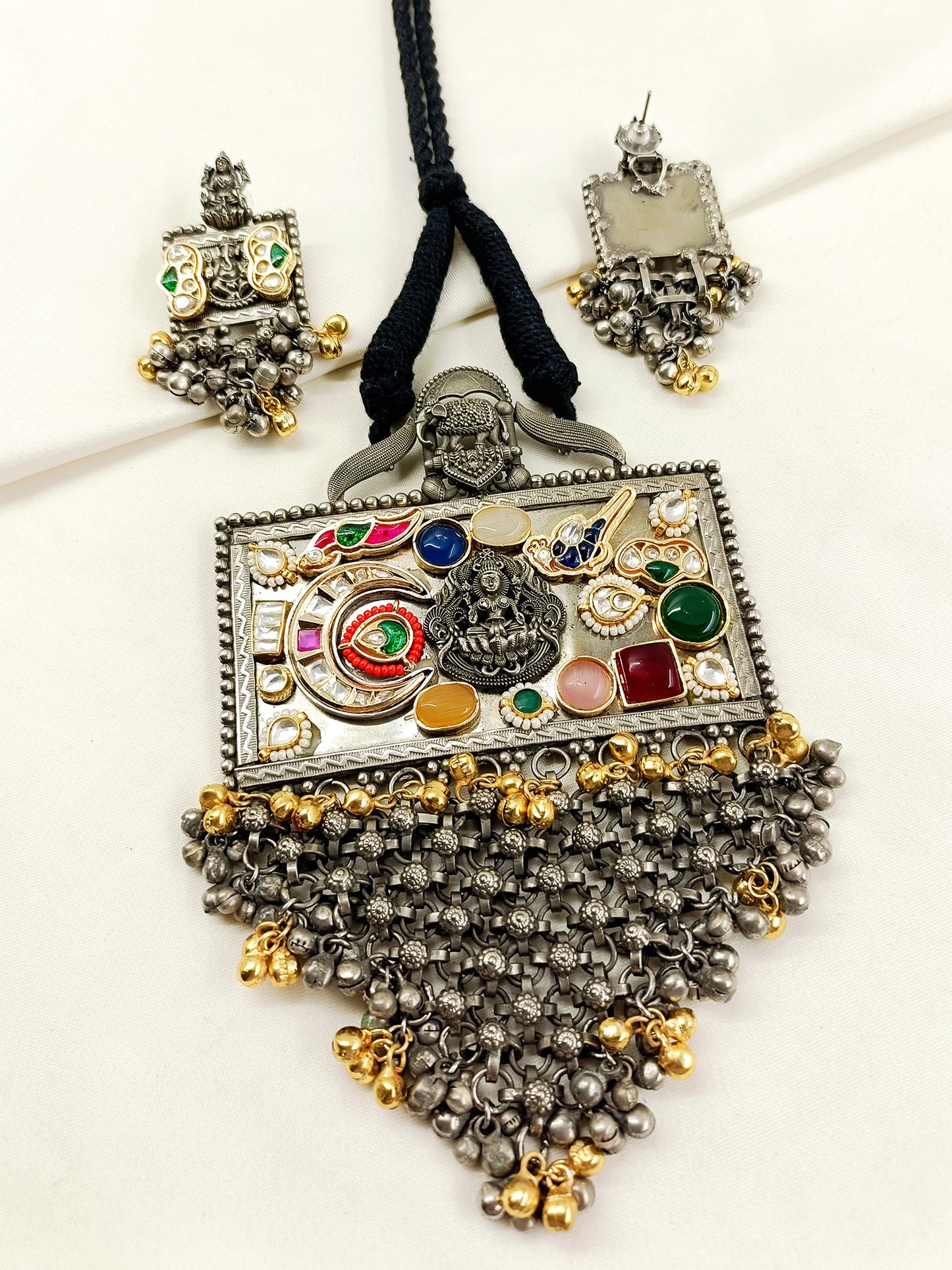 Bhanushri Multi Colour Oxidized Necklace Set