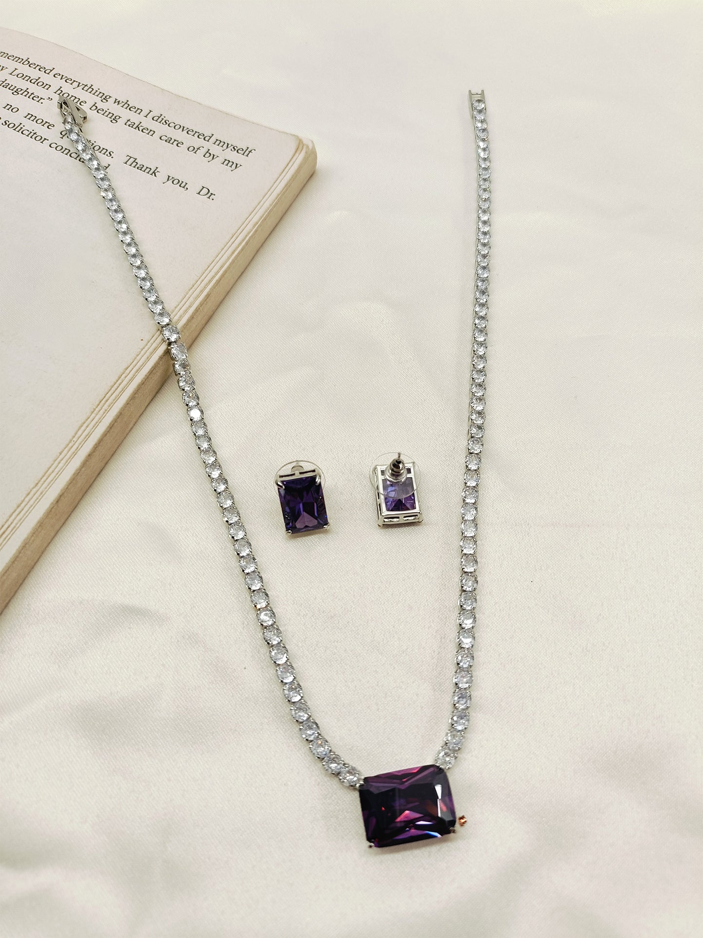Anric Lavender American Diamond Necklace Set