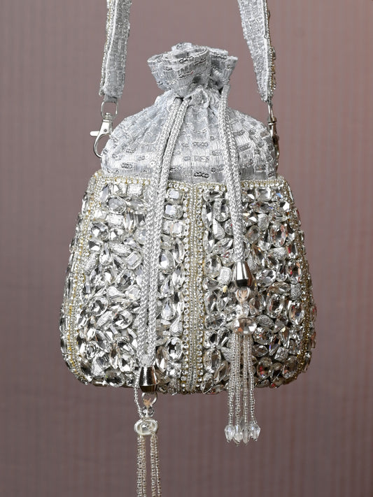 Elea Silver Diamond Work Potli Bag