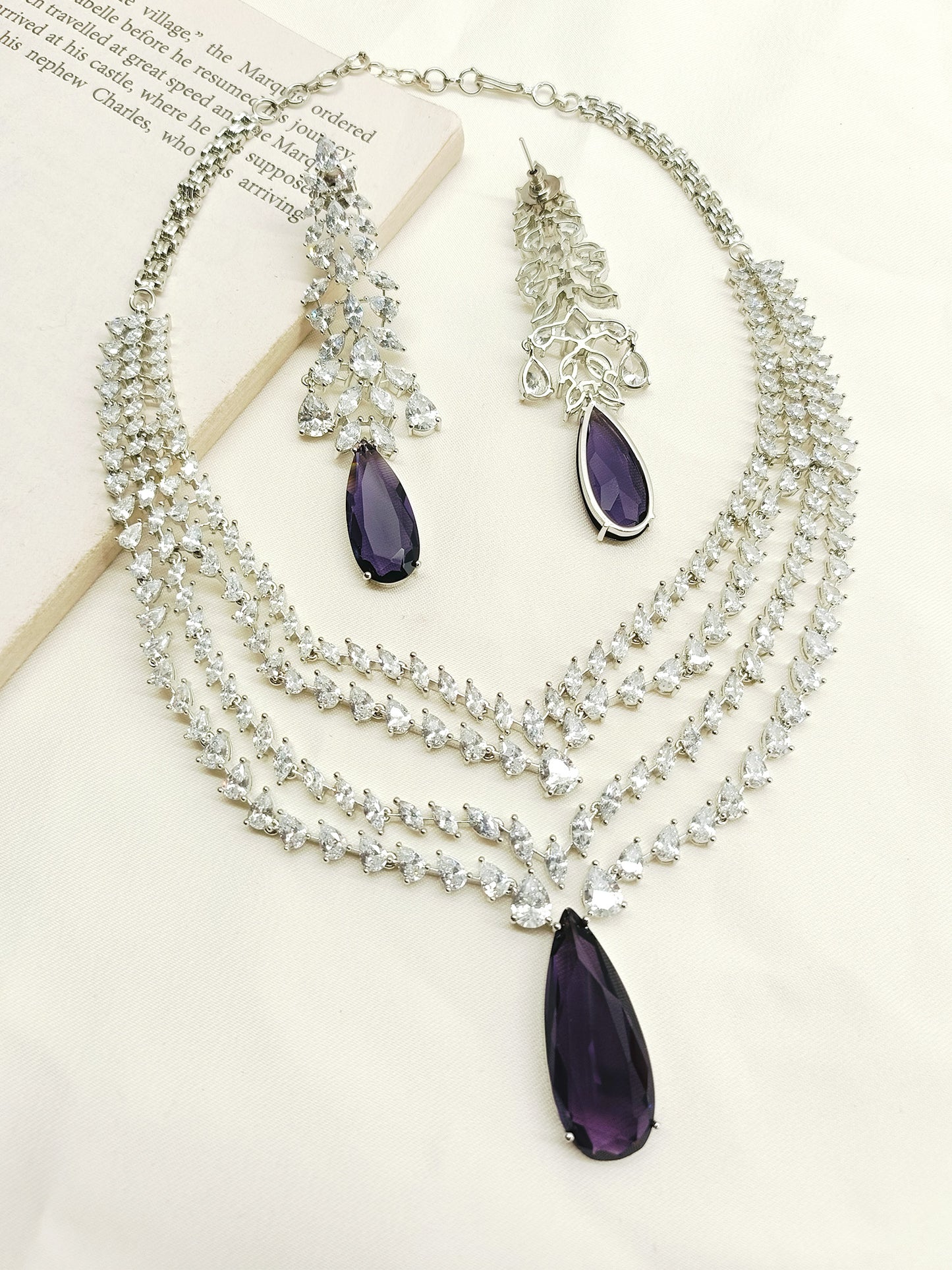 Ajweta Purple American Diamond Necklace Set – AG'S