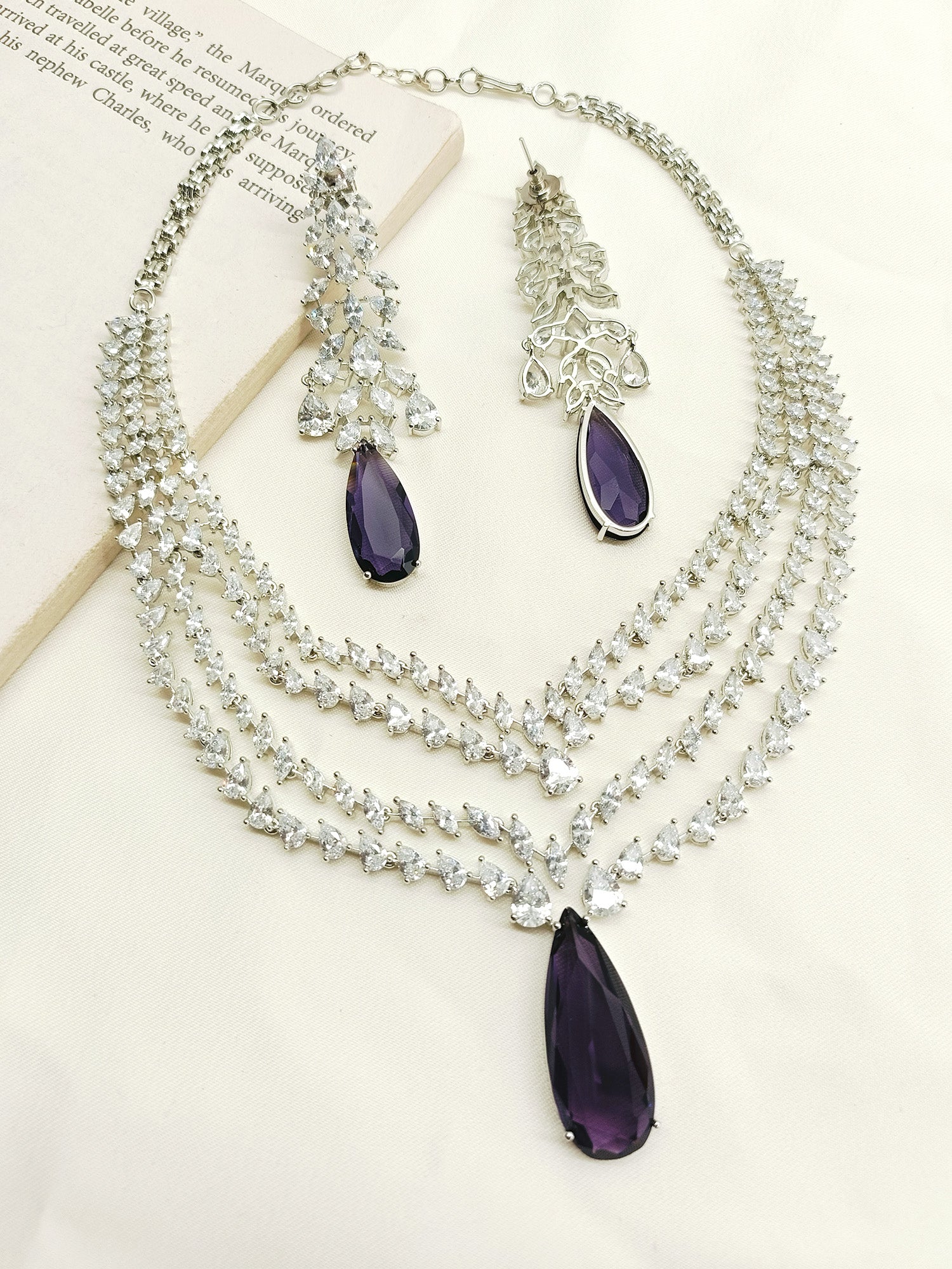 Ajweta Purple American Diamond Necklace Set – AG'S
