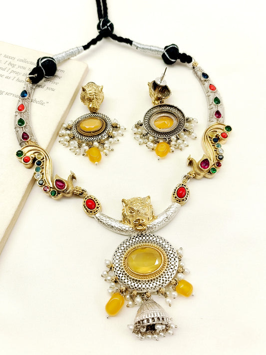 Johi Multi Colour Oxidized Necklace Set