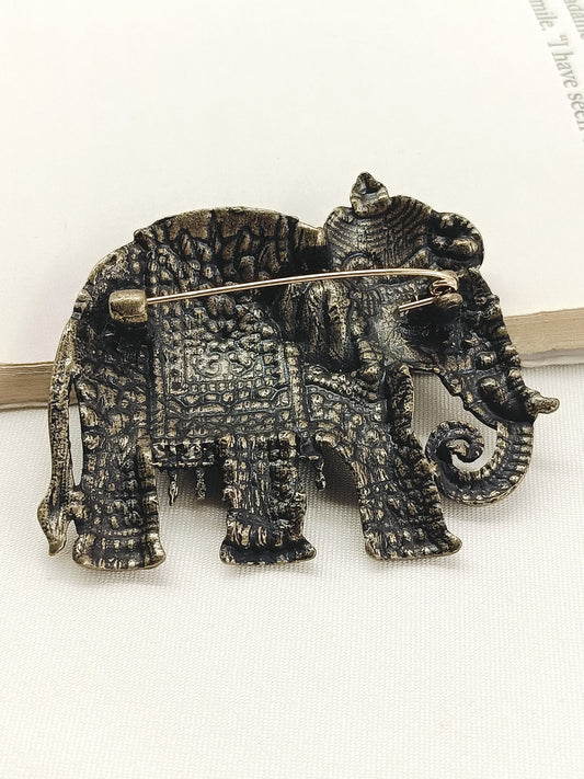 Lakshya Antique Gold Elephant Men's Brooch