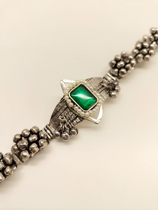 Blanche Green Oxidized Silver Bracelet