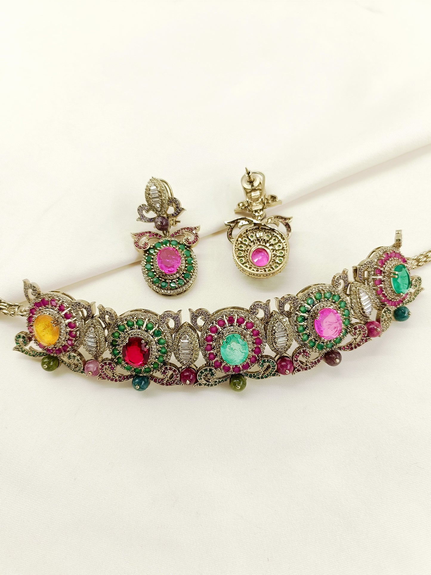 Nora Navratan Victorian Choker Necklace Set with Earrings